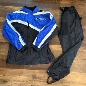 TourMaster Men’s Defender 2 Piece Rain Gear Rain Pants and Jacket Blue Black